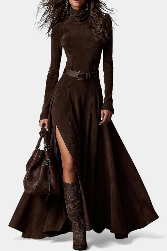 Roselda | Robe Longue à Col Roulé et Fente Élégante