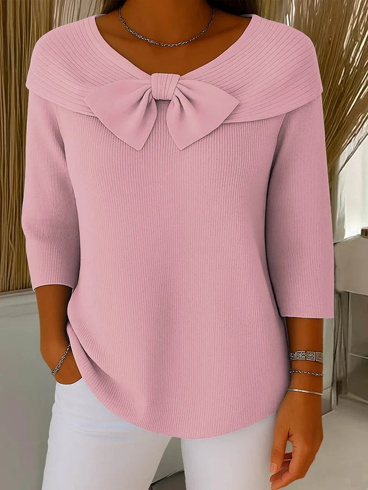 Flavia | Pull Bleu à Nœud et Col Rond