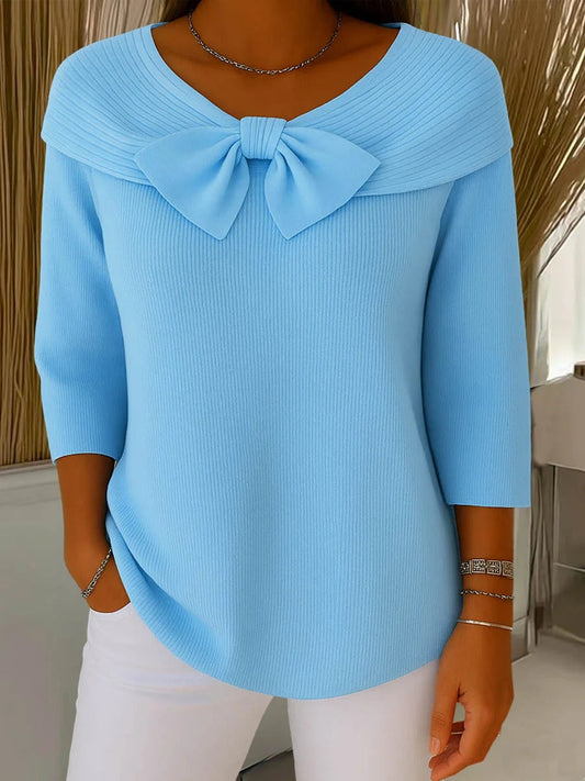 Flavia | Pull Bleu à Nœud et Col Rond