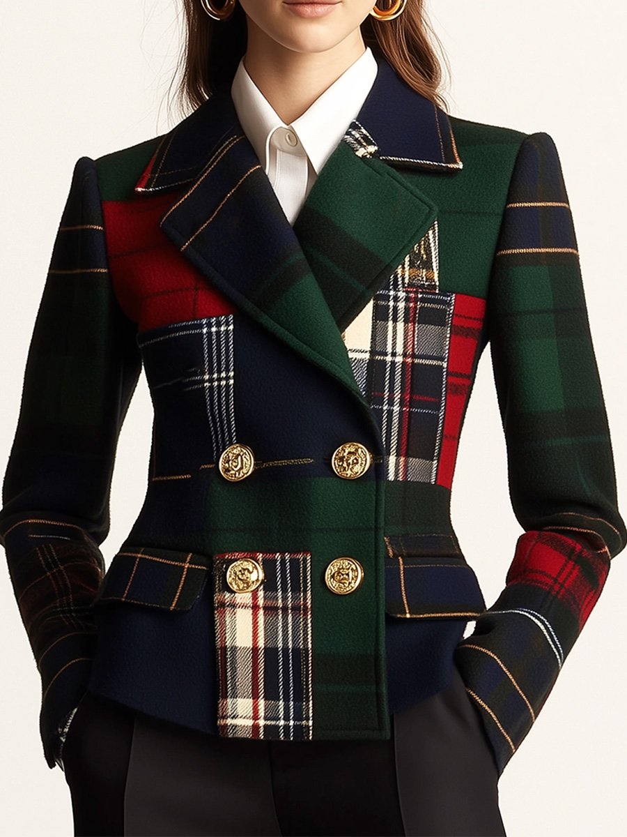 Amélina | Blazer Croisé en Laine à Carreaux