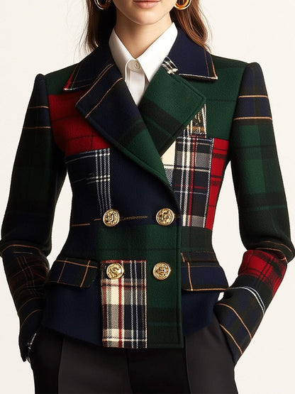 Amélina | Blazer Croisé en Laine à Carreaux