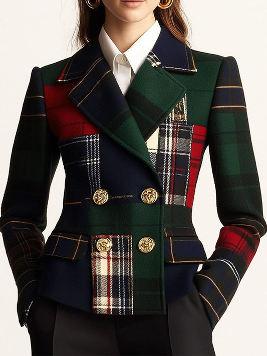 Amélina | Blazer Croisé en Laine à Carreaux