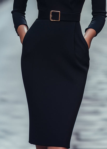 DALIA | Robe élégante à col mao et ceinture