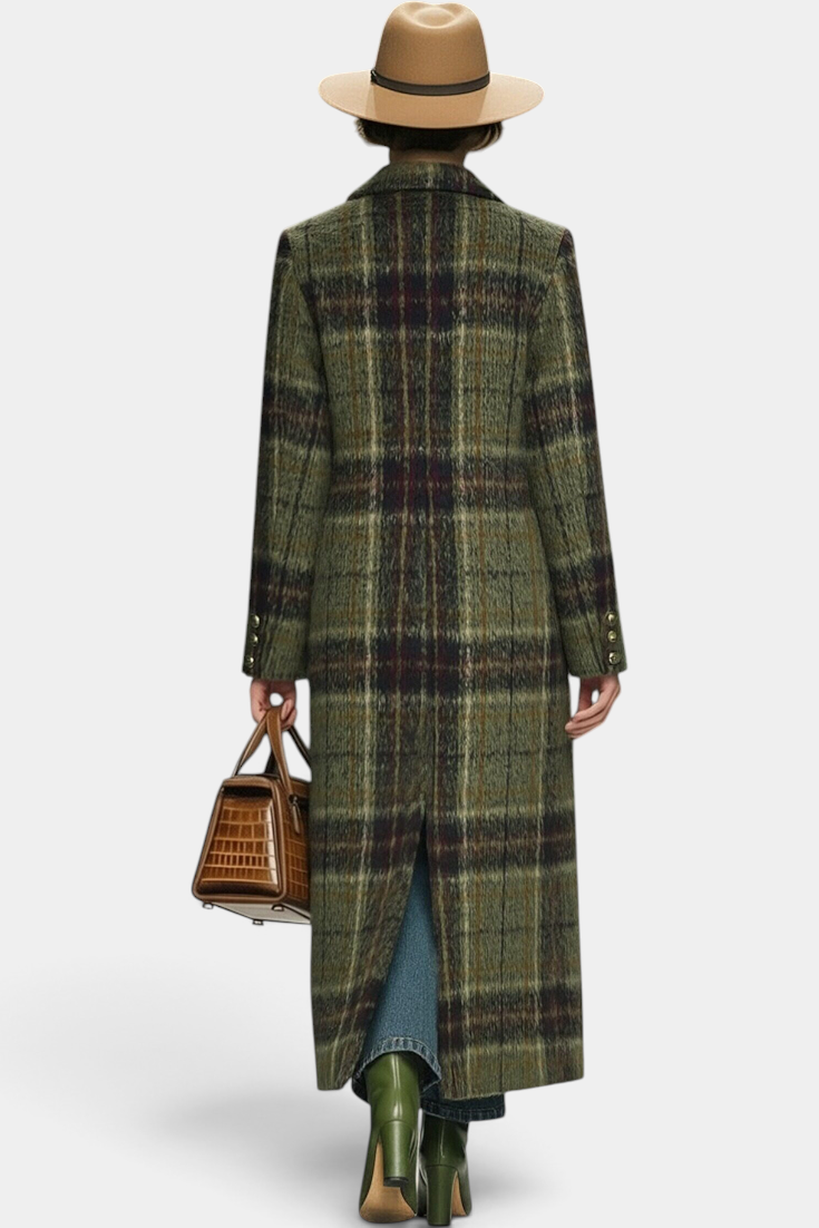 Rosamund | Manteau Long à Carreaux et Col Tailleur