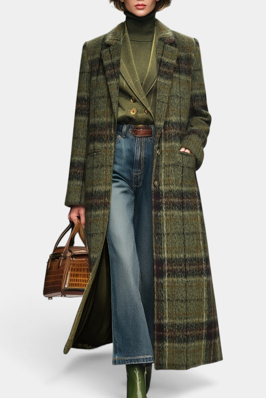 Rosamund | Manteau Long à Carreaux et Col Tailleur