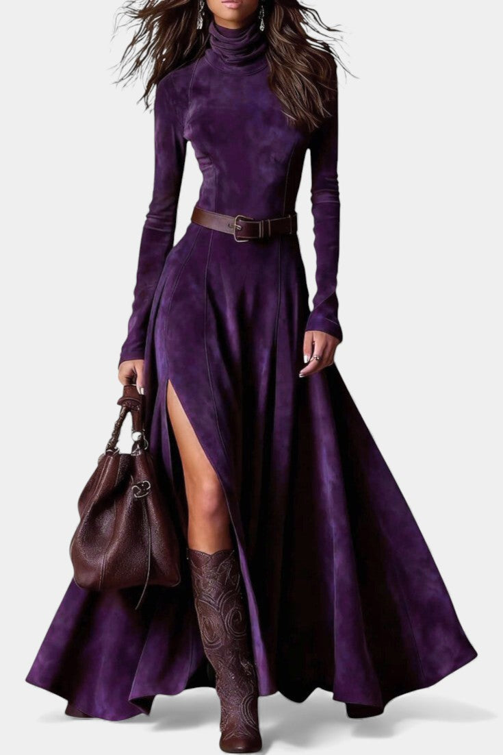 Roselda | Robe Longue à Col Roulé et Fente Élégante