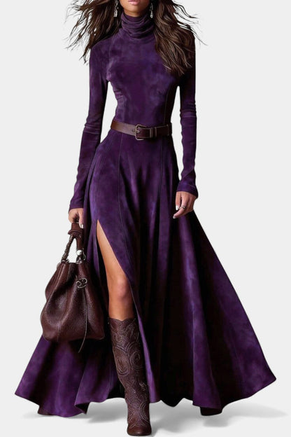 Roselda | Robe Longue à Col Roulé et Fente Élégante