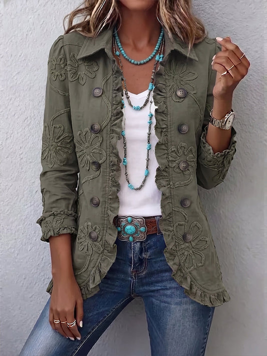 Alessandra | Veste Bohème Chic à Broderie Florale et Finitions Froncées