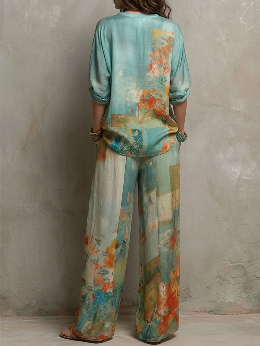 Chiara | Ensemble élégant à imprimé floral et pantalon palazzo