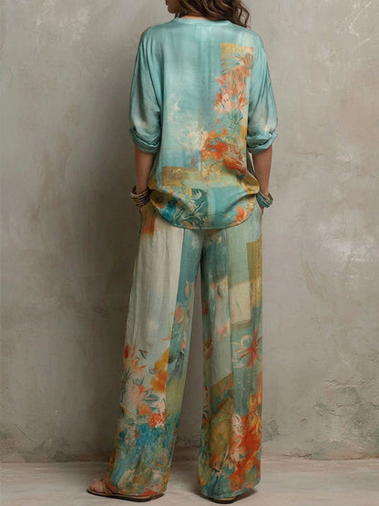 Chiara | Ensemble élégant à imprimé floral et pantalon palazzo