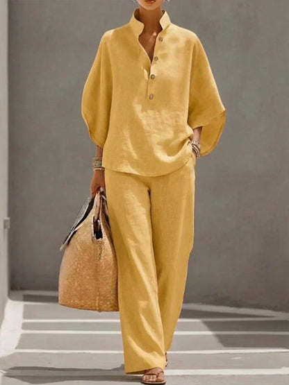 Sophie | Ensemble en lin à manches chauve-souris et pantalon large