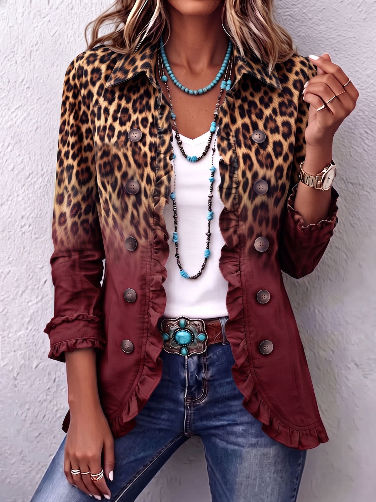 Beatrice | Blazer Léopard Ombré à Volants