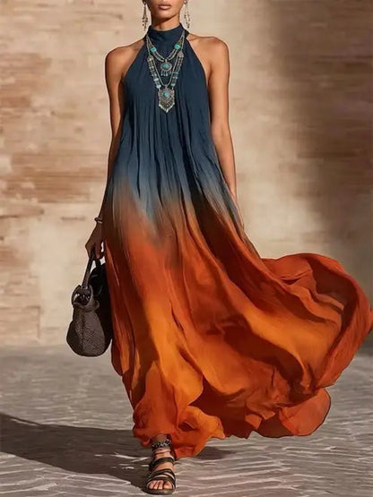 PAULA | Robe longue dégradée à col halter/V