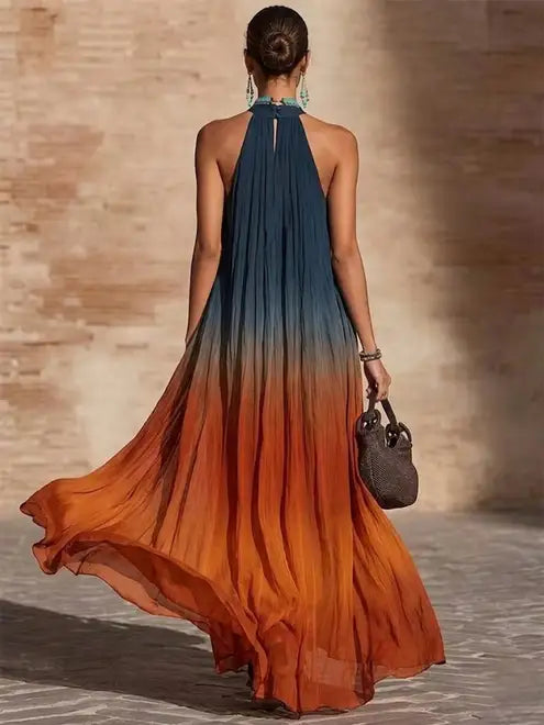 PAULA | Robe longue dégradée à col halter/V