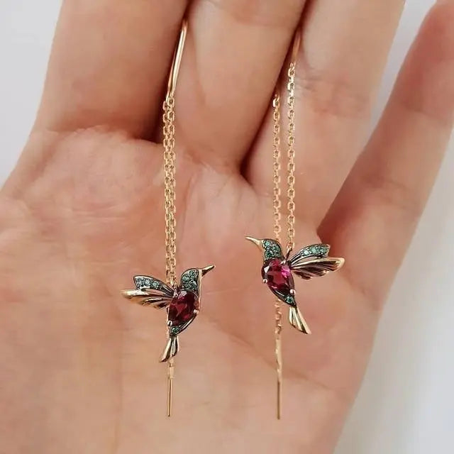 Patrizia | Boucles d'Oreilles Pendantes Colibri et Cristaux