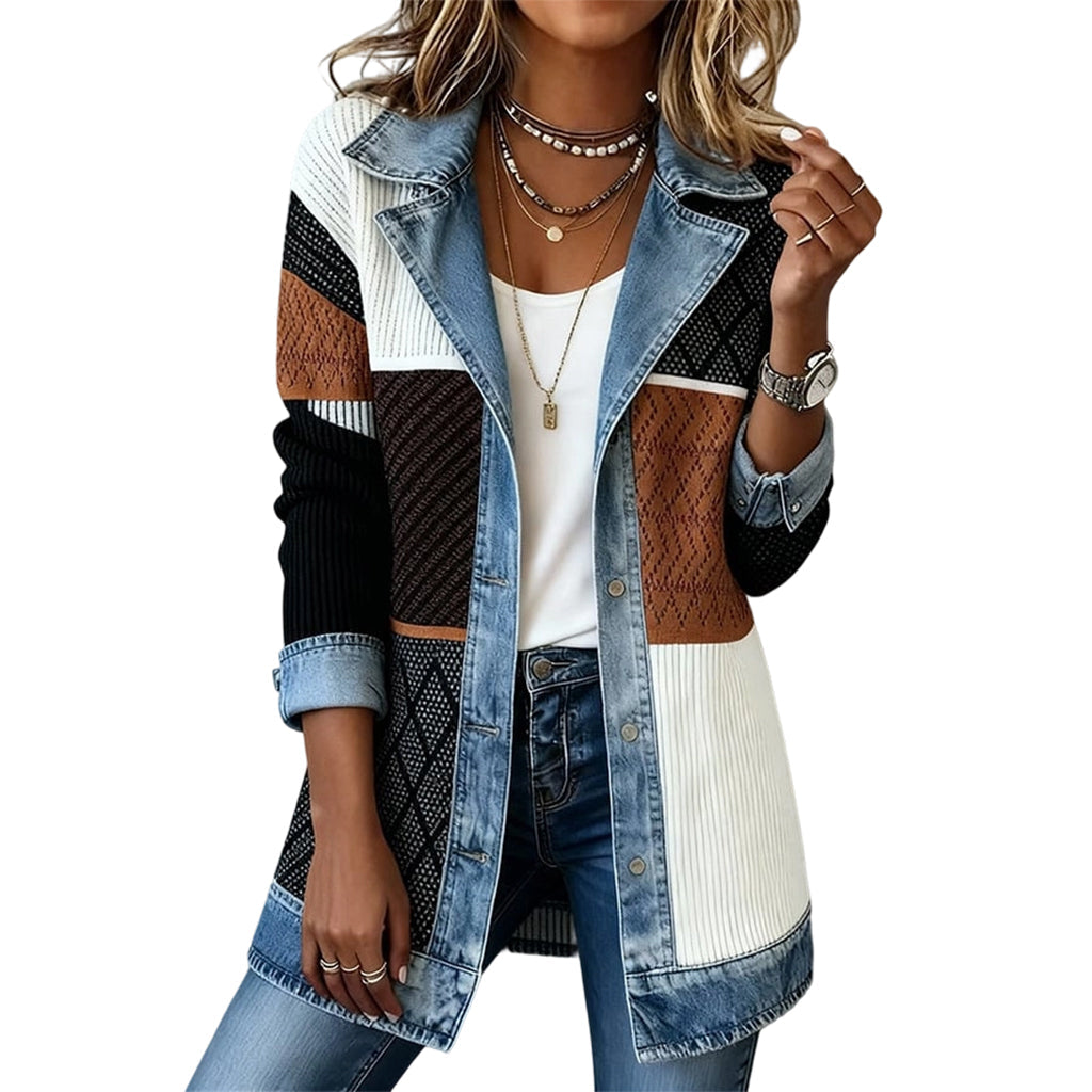 Lea | Veste en Denim et Maille Côtelée