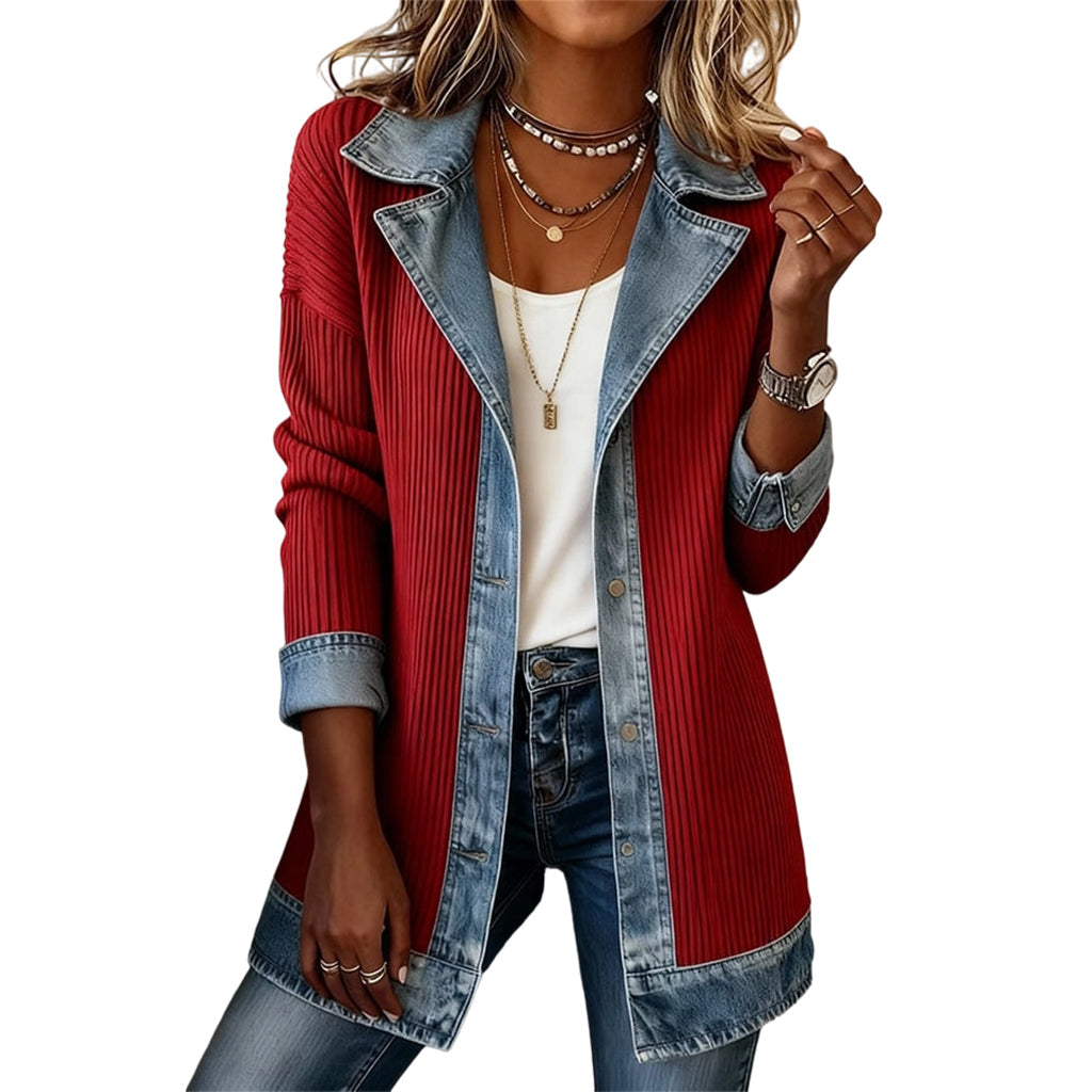 Lea | Veste en Denim et Maille Côtelée
